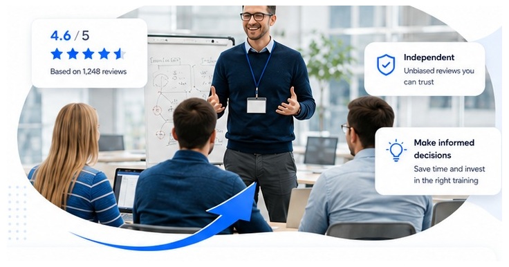 Trainer delivering a classroom session to a small group